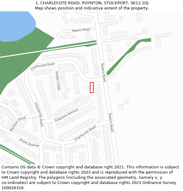 1, CHARLECOTE ROAD, POYNTON, STOCKPORT, SK12 1DJ: Location map and indicative extent of plot