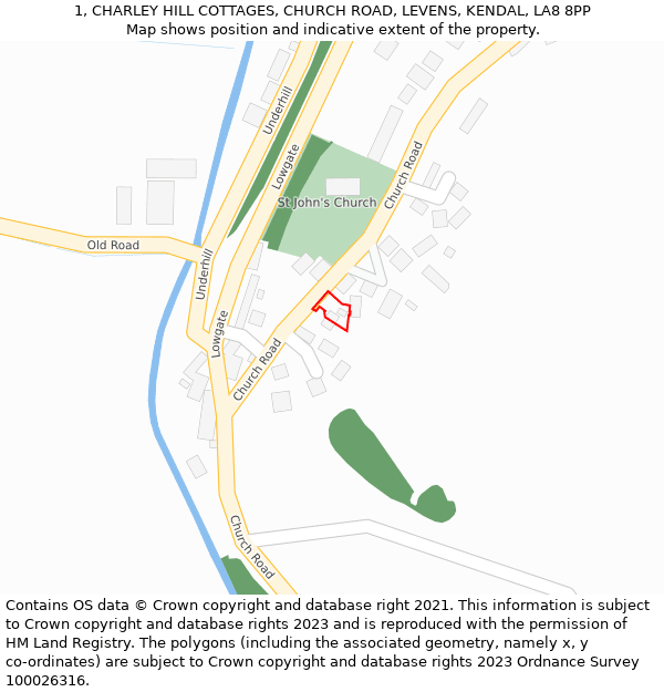 1, CHARLEY HILL COTTAGES, CHURCH ROAD, LEVENS, KENDAL, LA8 8PP: Location map and indicative extent of plot