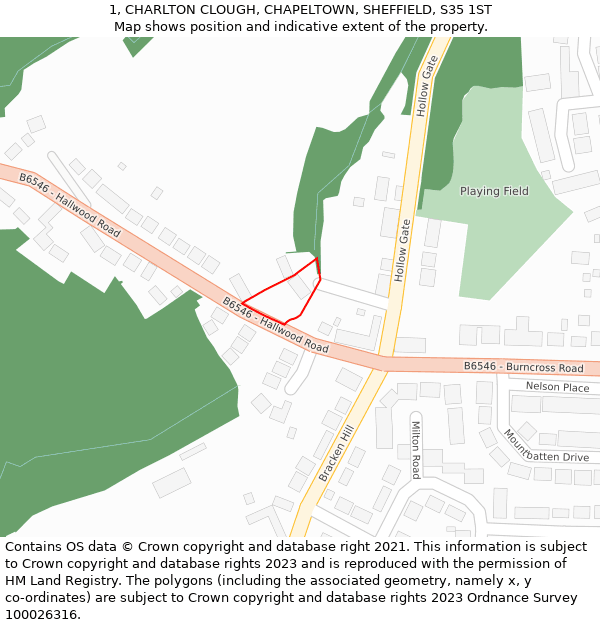 1, CHARLTON CLOUGH, CHAPELTOWN, SHEFFIELD, S35 1ST: Location map and indicative extent of plot