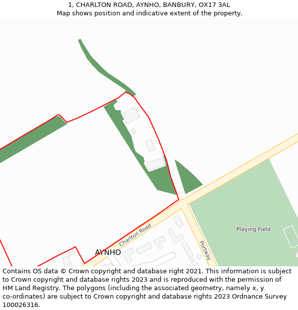 1, CHARLTON ROAD, AYNHO, BANBURY, OX17 3AL: Location map and indicative extent of plot