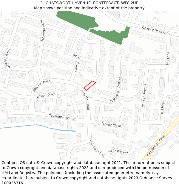 1, CHATSWORTH AVENUE, PONTEFRACT, WF8 2UP: Location map and indicative extent of plot