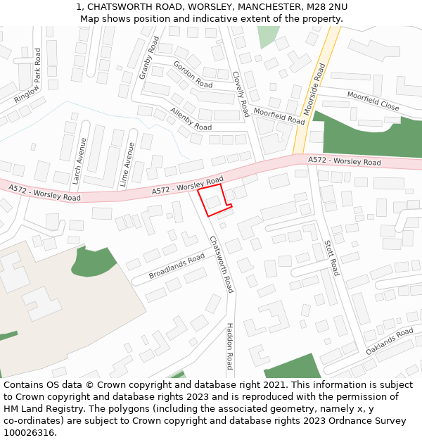 1, CHATSWORTH ROAD, WORSLEY, MANCHESTER, M28 2NU: Location map and indicative extent of plot
