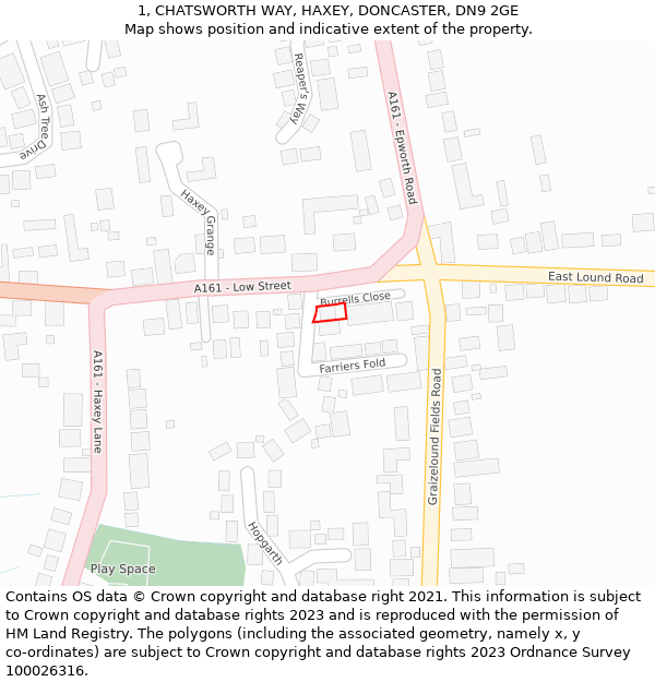 1, CHATSWORTH WAY, HAXEY, DONCASTER, DN9 2GE: Location map and indicative extent of plot