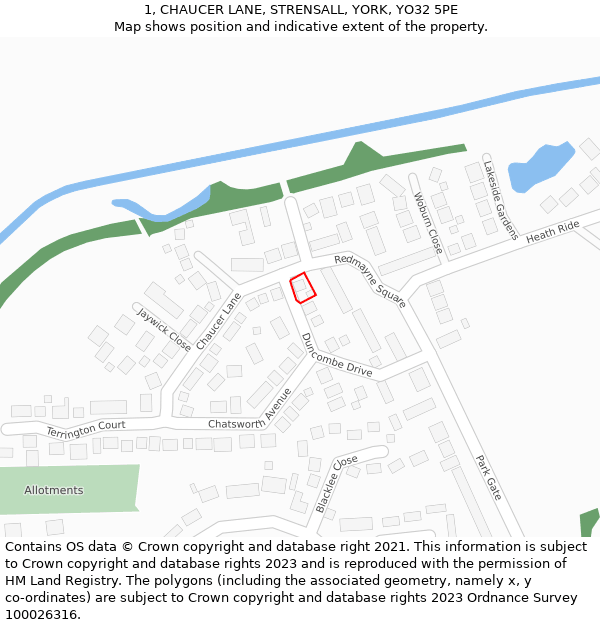 1, CHAUCER LANE, STRENSALL, YORK, YO32 5PE: Location map and indicative extent of plot