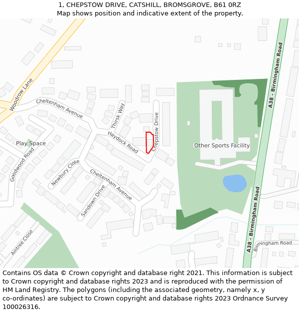 1, CHEPSTOW DRIVE, CATSHILL, BROMSGROVE, B61 0RZ: Location map and indicative extent of plot