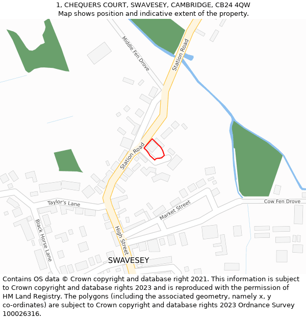 1, CHEQUERS COURT, SWAVESEY, CAMBRIDGE, CB24 4QW: Location map and indicative extent of plot