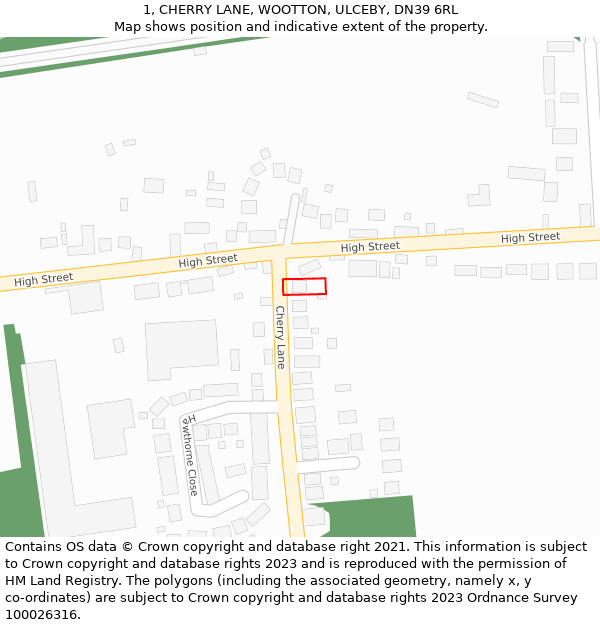1, CHERRY LANE, WOOTTON, ULCEBY, DN39 6RL: Location map and indicative extent of plot