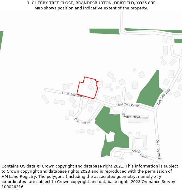 1, CHERRY TREE CLOSE, BRANDESBURTON, DRIFFIELD, YO25 8RE: Location map and indicative extent of plot