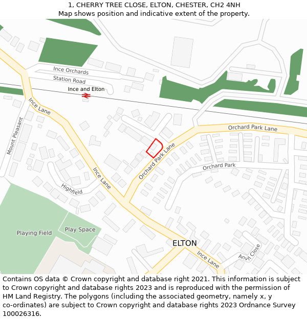 1, CHERRY TREE CLOSE, ELTON, CHESTER, CH2 4NH: Location map and indicative extent of plot