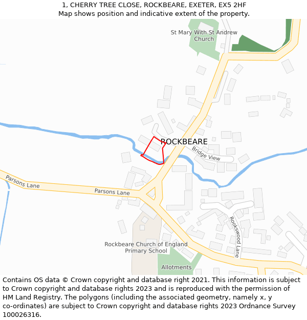 1, CHERRY TREE CLOSE, ROCKBEARE, EXETER, EX5 2HF: Location map and indicative extent of plot