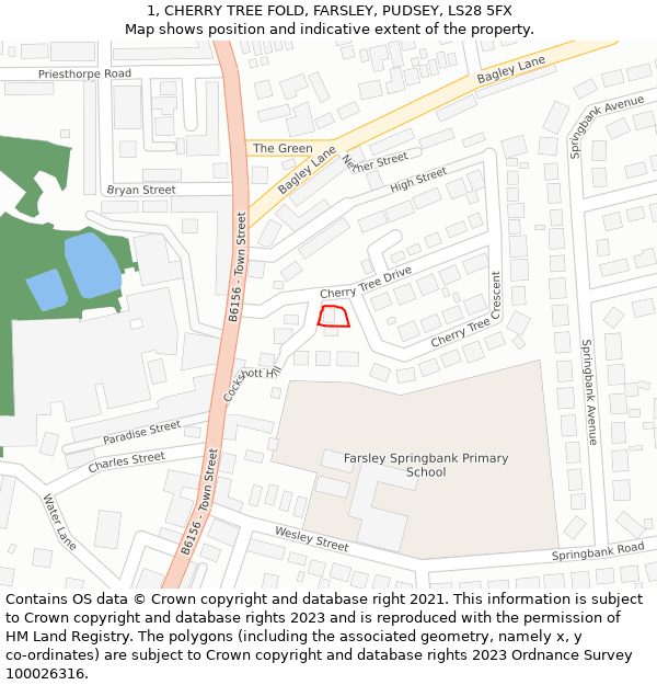 1, CHERRY TREE FOLD, FARSLEY, PUDSEY, LS28 5FX: Location map and indicative extent of plot