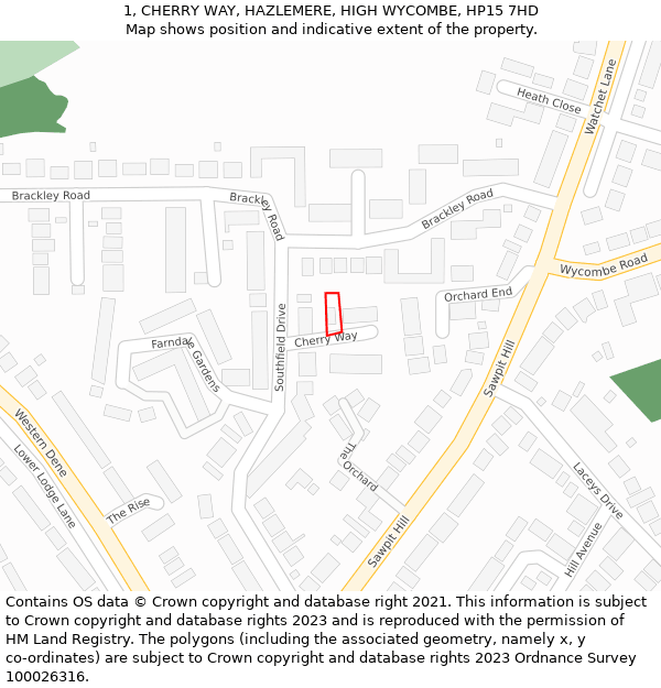 1, CHERRY WAY, HAZLEMERE, HIGH WYCOMBE, HP15 7HD: Location map and indicative extent of plot