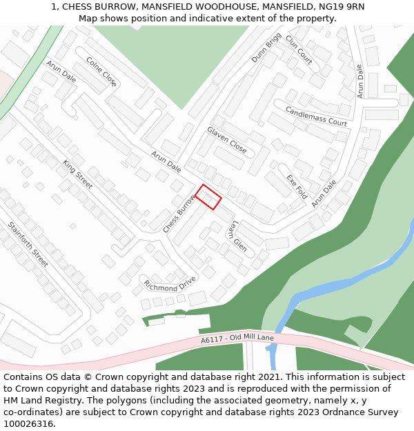 1, CHESS BURROW, MANSFIELD WOODHOUSE, MANSFIELD, NG19 9RN: Location map and indicative extent of plot