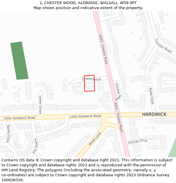 1, CHESTER WOOD, ALDRIDGE, WALSALL, WS9 0PT: Location map and indicative extent of plot