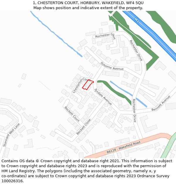 1, CHESTERTON COURT, HORBURY, WAKEFIELD, WF4 5QU: Location map and indicative extent of plot