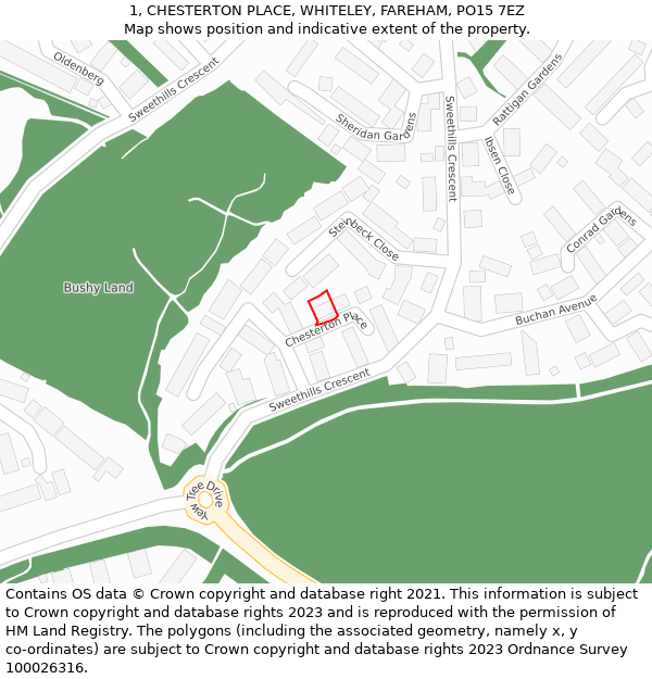 1, CHESTERTON PLACE, WHITELEY, FAREHAM, PO15 7EZ: Location map and indicative extent of plot