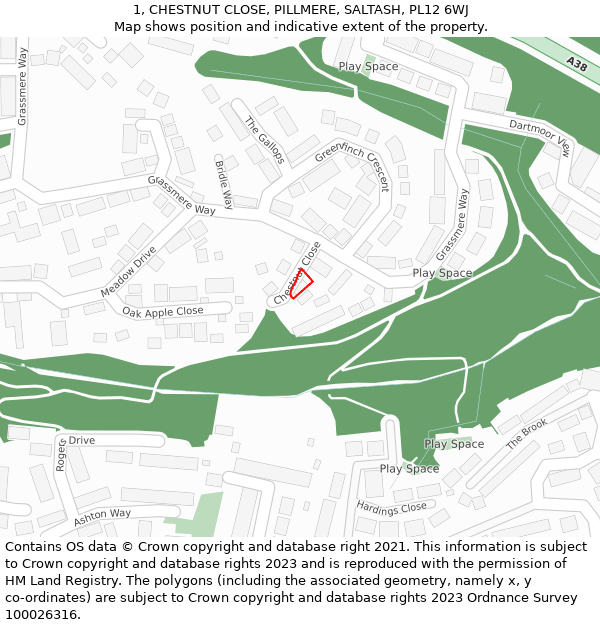 1, CHESTNUT CLOSE, PILLMERE, SALTASH, PL12 6WJ: Location map and indicative extent of plot