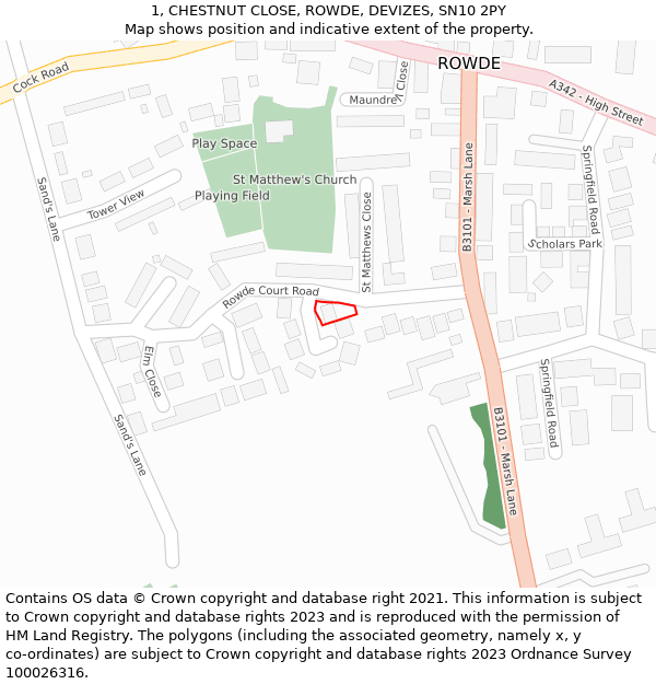 1, CHESTNUT CLOSE, ROWDE, DEVIZES, SN10 2PY: Location map and indicative extent of plot