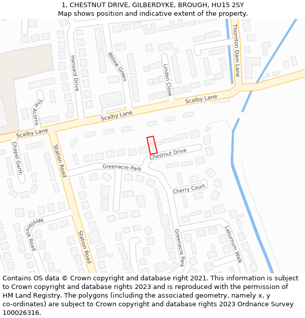 1, CHESTNUT DRIVE, GILBERDYKE, BROUGH, HU15 2SY: Location map and indicative extent of plot