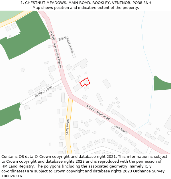 1, CHESTNUT MEADOWS, MAIN ROAD, ROOKLEY, VENTNOR, PO38 3NH: Location map and indicative extent of plot