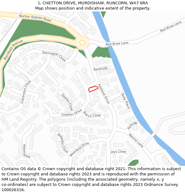 1, CHETTON DRIVE, MURDISHAW, RUNCORN, WA7 6RA: Location map and indicative extent of plot