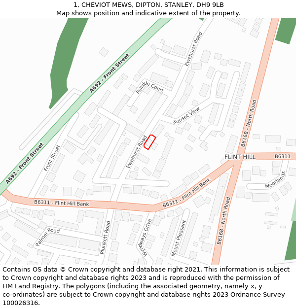 1, CHEVIOT MEWS, DIPTON, STANLEY, DH9 9LB: Location map and indicative extent of plot