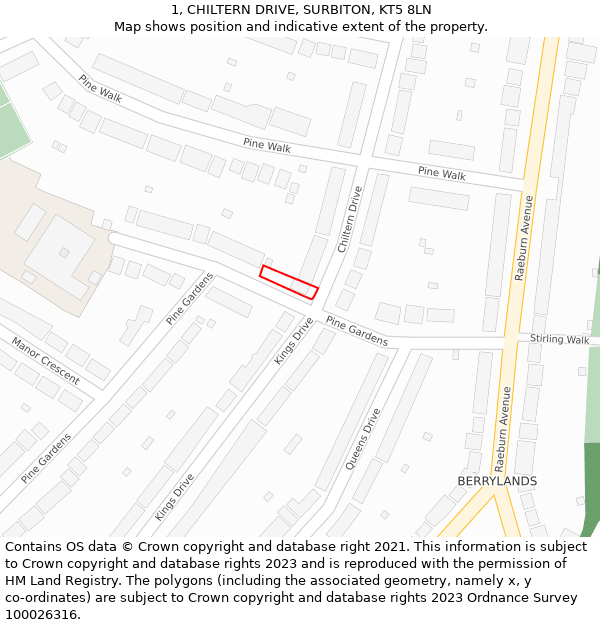 1, CHILTERN DRIVE, SURBITON, KT5 8LN: Location map and indicative extent of plot