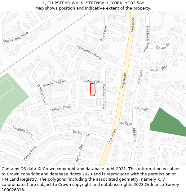 1, CHIPSTEAD WALK, STRENSALL, YORK, YO32 5AY: Location map and indicative extent of plot