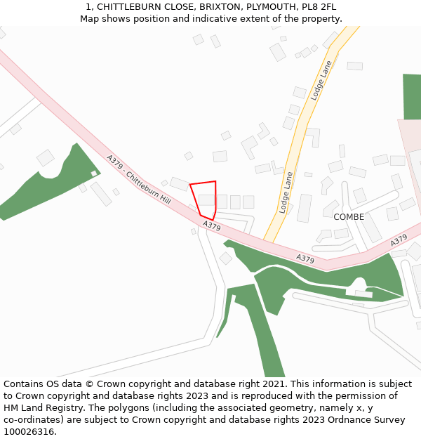 1, CHITTLEBURN CLOSE, BRIXTON, PLYMOUTH, PL8 2FL: Location map and indicative extent of plot