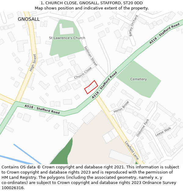 1, CHURCH CLOSE, GNOSALL, STAFFORD, ST20 0DD: Location map and indicative extent of plot