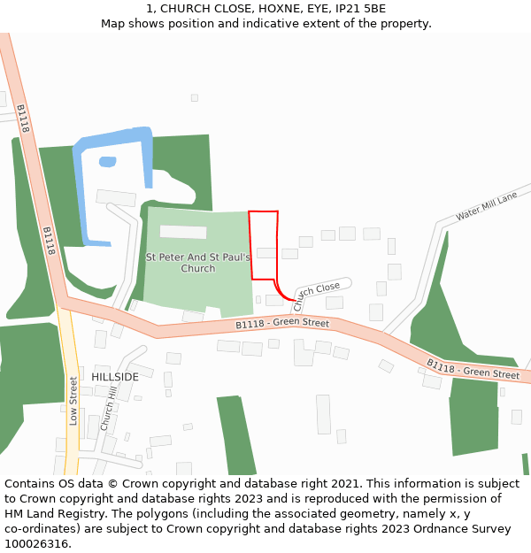 1, CHURCH CLOSE, HOXNE, EYE, IP21 5BE: Location map and indicative extent of plot