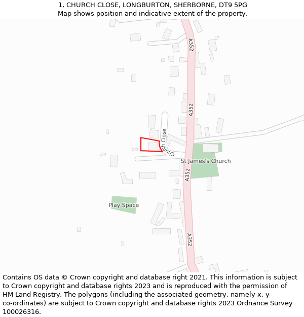 1, CHURCH CLOSE, LONGBURTON, SHERBORNE, DT9 5PG: Location map and indicative extent of plot
