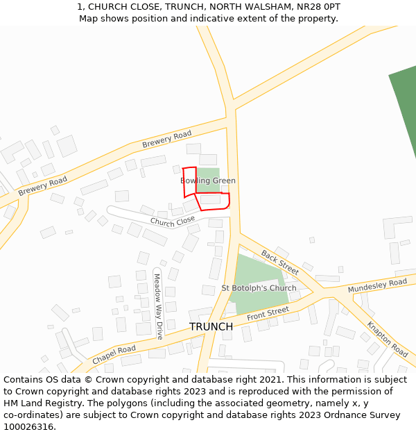 1, CHURCH CLOSE, TRUNCH, NORTH WALSHAM, NR28 0PT: Location map and indicative extent of plot