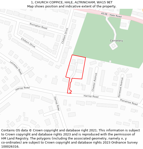 1, CHURCH COPPICE, HALE, ALTRINCHAM, WA15 9ET: Location map and indicative extent of plot