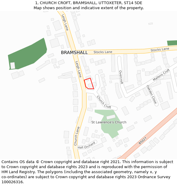 1, CHURCH CROFT, BRAMSHALL, UTTOXETER, ST14 5DE: Location map and indicative extent of plot