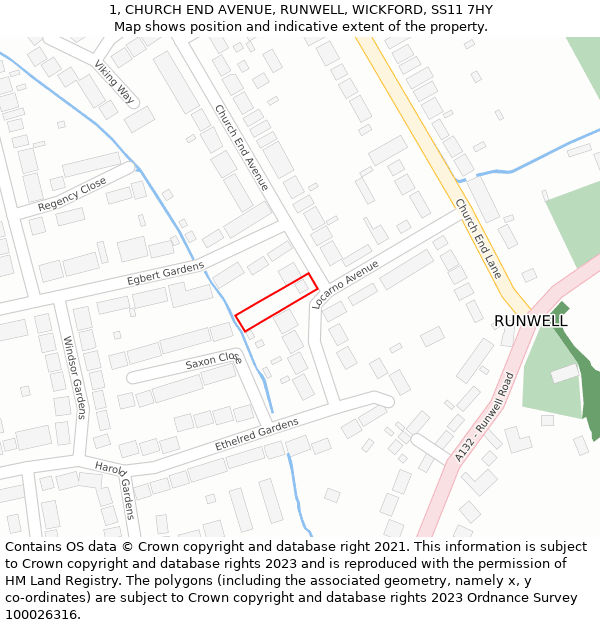 1, CHURCH END AVENUE, RUNWELL, WICKFORD, SS11 7HY: Location map and indicative extent of plot