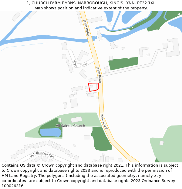 1, CHURCH FARM BARNS, NARBOROUGH, KING'S LYNN, PE32 1XL: Location map and indicative extent of plot