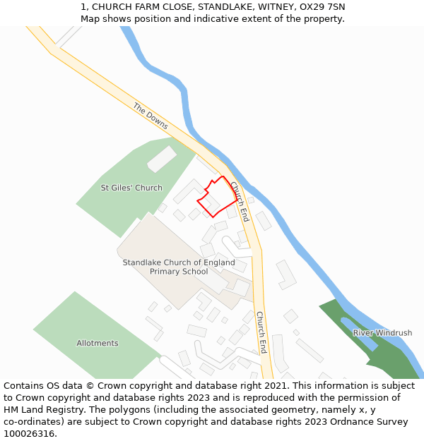 1, CHURCH FARM CLOSE, STANDLAKE, WITNEY, OX29 7SN: Location map and indicative extent of plot