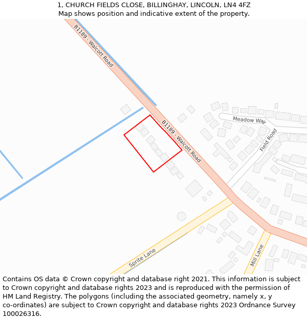 1, CHURCH FIELDS CLOSE, BILLINGHAY, LINCOLN, LN4 4FZ: Location map and indicative extent of plot