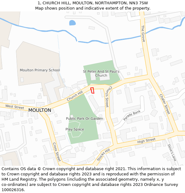 1, CHURCH HILL, MOULTON, NORTHAMPTON, NN3 7SW: Location map and indicative extent of plot
