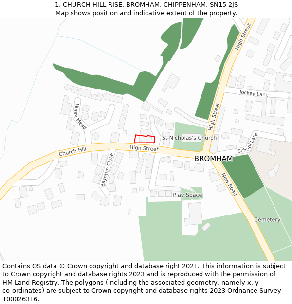 1, CHURCH HILL RISE, BROMHAM, CHIPPENHAM, SN15 2JS: Location map and indicative extent of plot