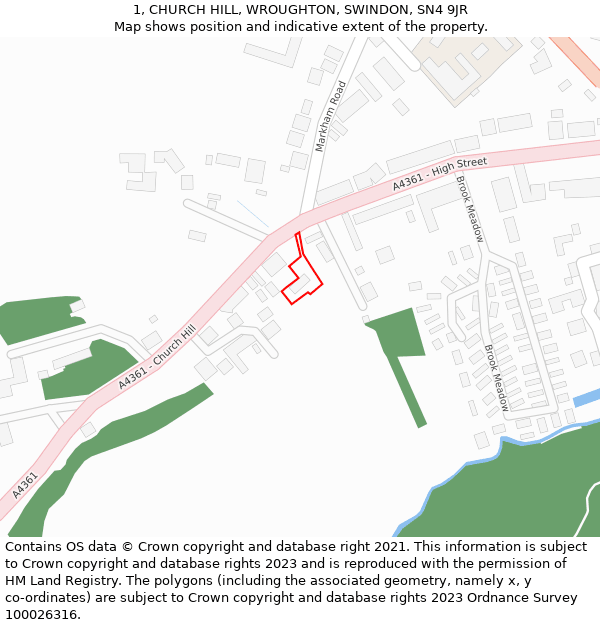 1, CHURCH HILL, WROUGHTON, SWINDON, SN4 9JR: Location map and indicative extent of plot