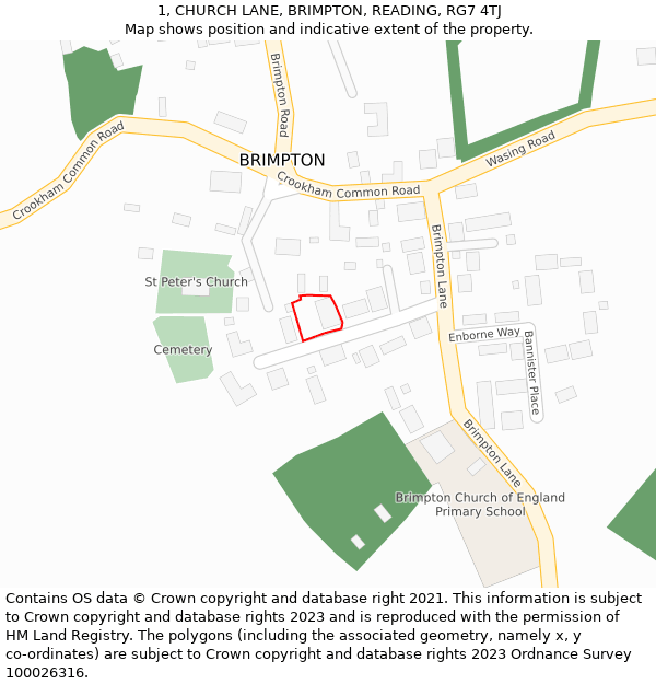 1, CHURCH LANE, BRIMPTON, READING, RG7 4TJ: Location map and indicative extent of plot