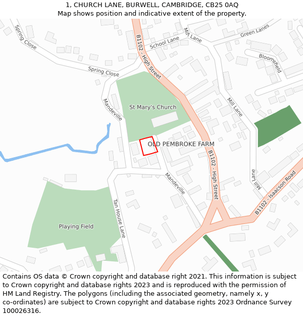 1, CHURCH LANE, BURWELL, CAMBRIDGE, CB25 0AQ: Location map and indicative extent of plot