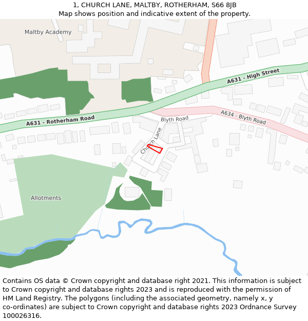 1, CHURCH LANE, MALTBY, ROTHERHAM, S66 8JB: Location map and indicative extent of plot