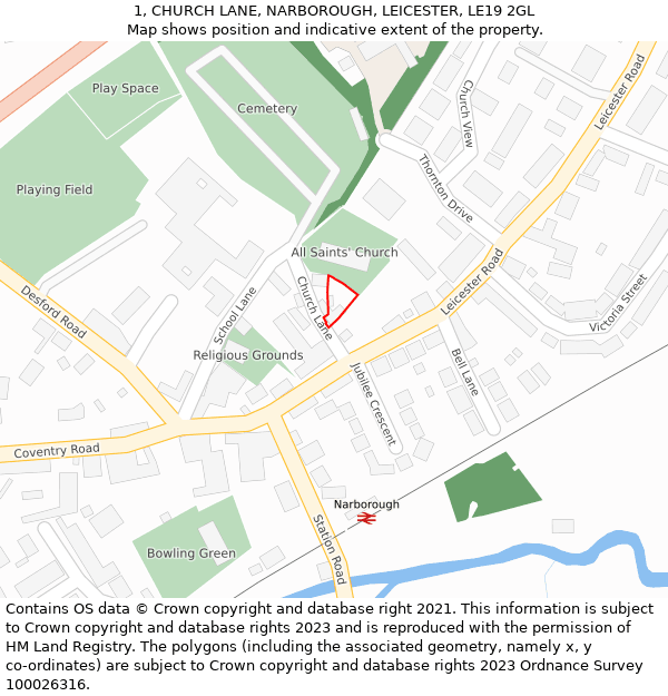 1, CHURCH LANE, NARBOROUGH, LEICESTER, LE19 2GL: Location map and indicative extent of plot