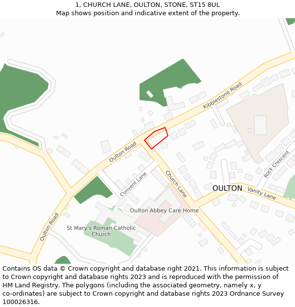 1, CHURCH LANE, OULTON, STONE, ST15 8UL: Location map and indicative extent of plot
