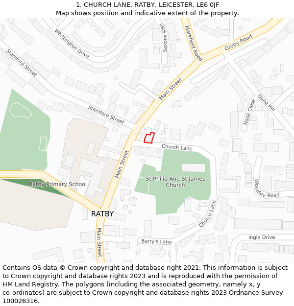 1, CHURCH LANE, RATBY, LEICESTER, LE6 0JF: Location map and indicative extent of plot