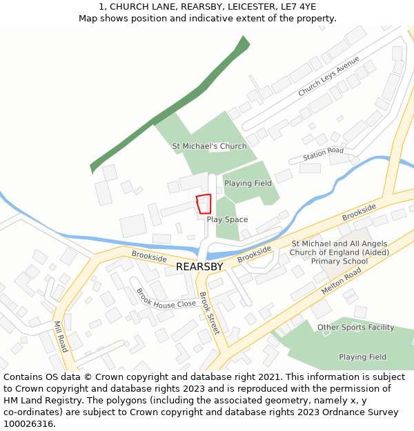 1, CHURCH LANE, REARSBY, LEICESTER, LE7 4YE: Location map and indicative extent of plot