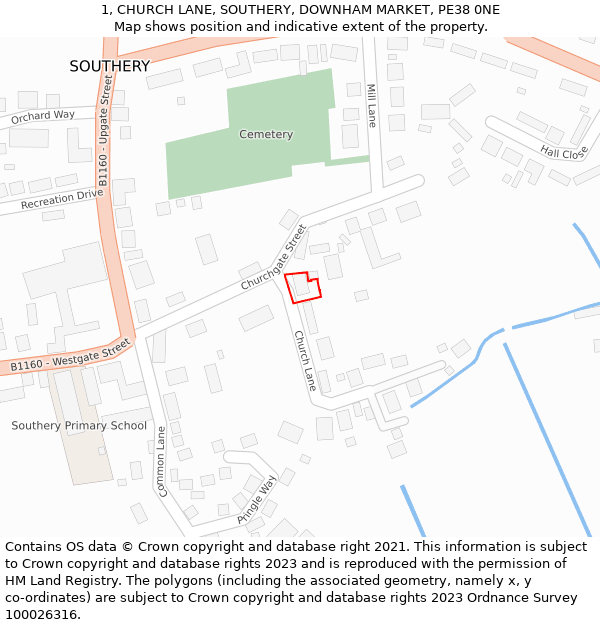 1, CHURCH LANE, SOUTHERY, DOWNHAM MARKET, PE38 0NE: Location map and indicative extent of plot